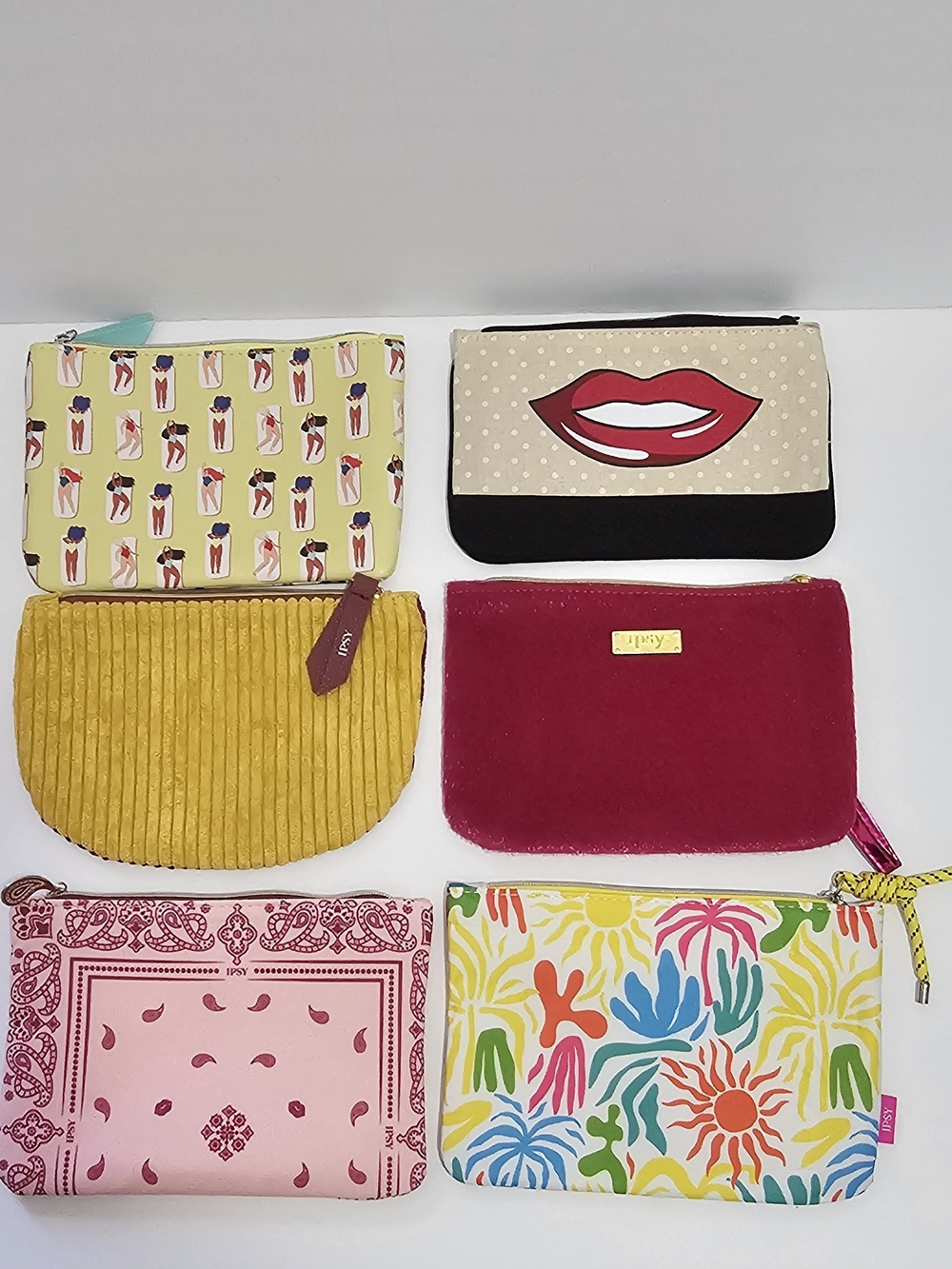 Ipsy Lot of 6 Multicolor Zipper Makeup Bags Cosmetic Pouches Assorted